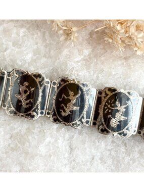 Rare Siam Sterling Silver Carved Paneled Thai Made 1930's 925 Vintage Bracelet